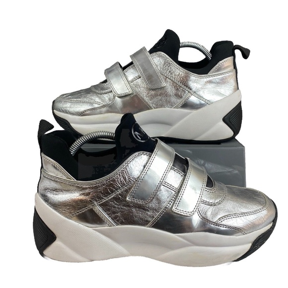 Michael Kors Shoes - Michael Kors Silver Leather Platform Sneakers Womens 10M Metallic Shoes Y2K Luxe